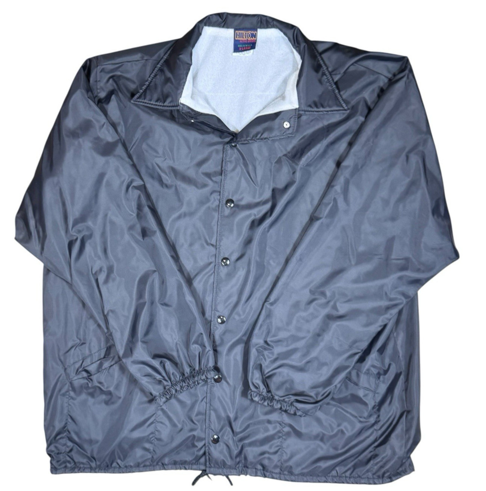 Vintage Hilton Active Apparel Coach Jacket XL Black Nylon USA Made Blank